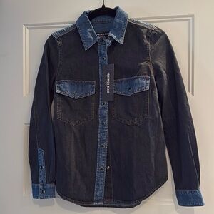 Veronica Beard western Noah denim colorblock shirt